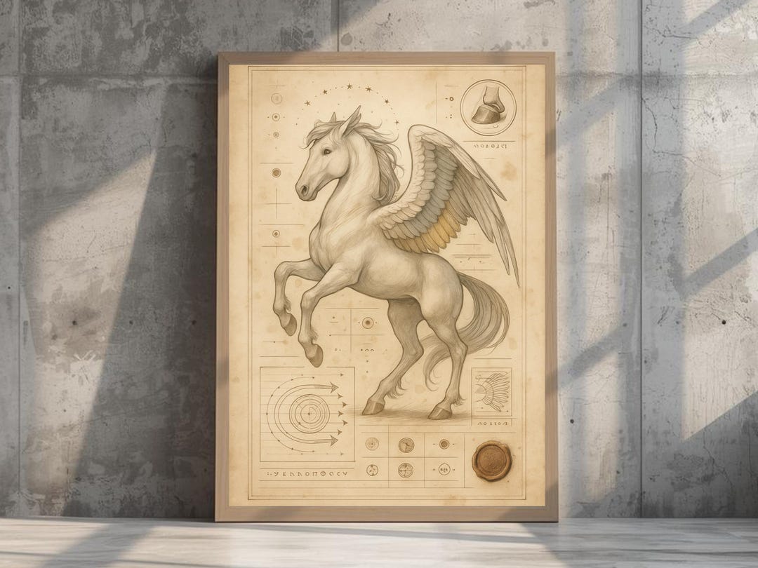 Pegasus Anatomy Alchemy Wall Art – Vintage Winged Horse Fantasy Print ...