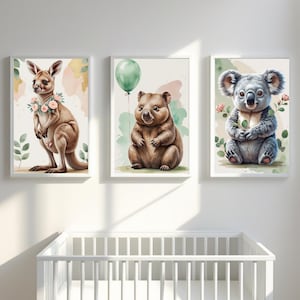 Nursery Wall Art Australian Animal Nursery Prints: Koala, Kangaroo, Wombat (Digital Download A4 & 8x10&quot;)