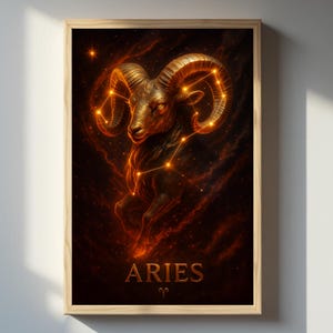 Aries Zodiac Wall Art Print – Fiery Aries Ram Constellation Astrology Print – A4 & 8x10” Digital Download