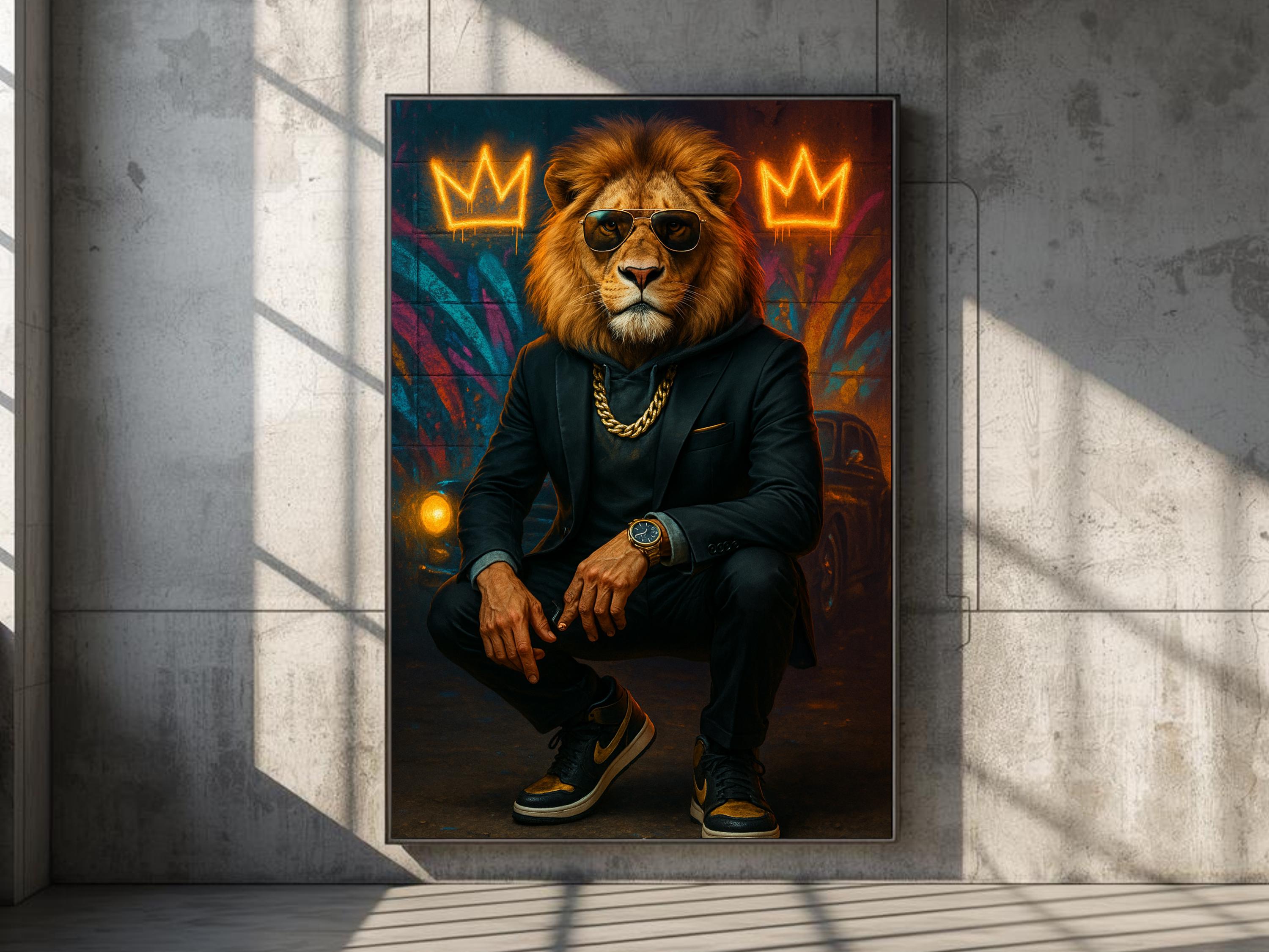 Sweat à Capuche Avec Motif Lion Graphique - Portrait Drôle De Lion Avec Casque Audio - Unisexe - 2