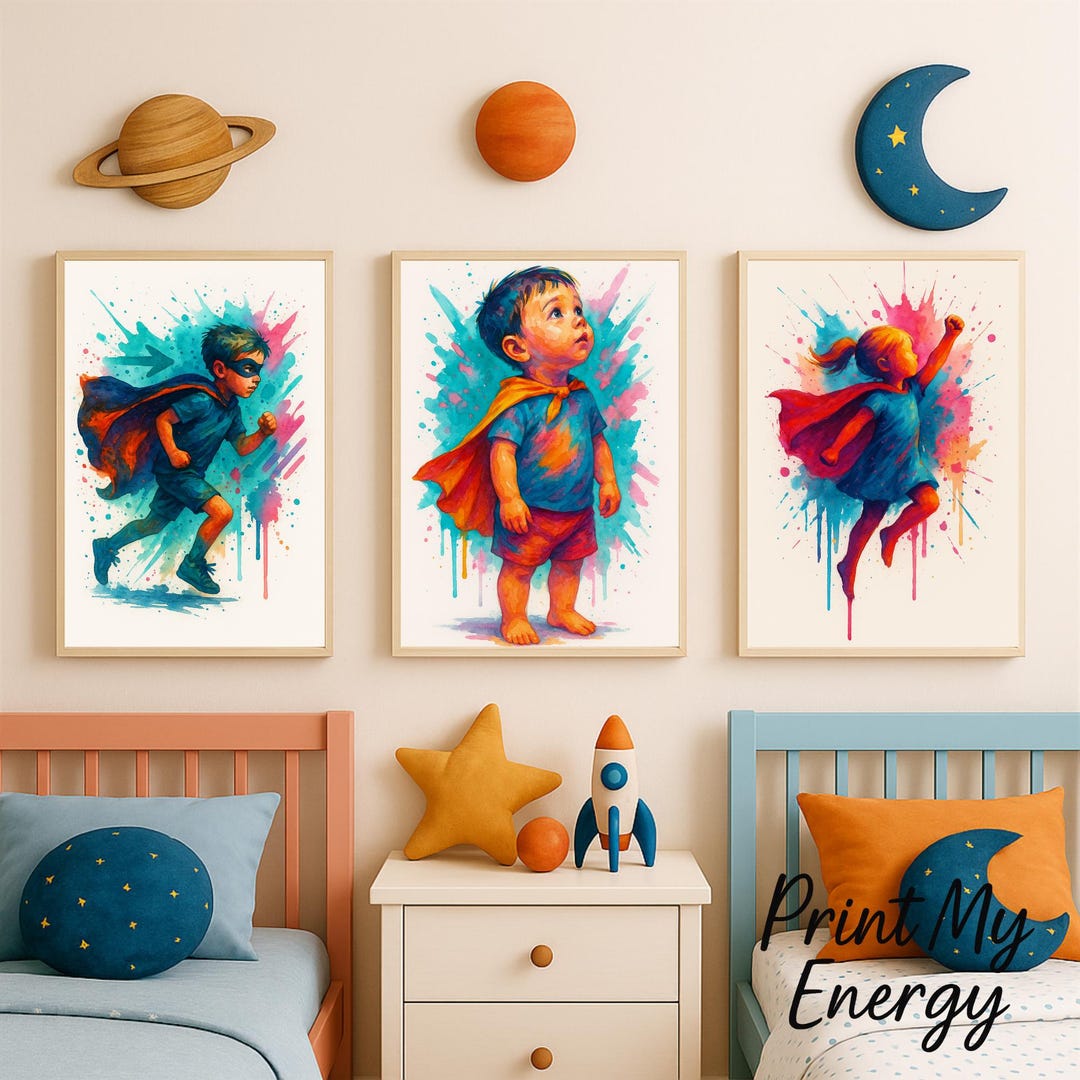 Nursery Wall Art Superhero Kids Watercolor Prints: Nursery Wall Art ...