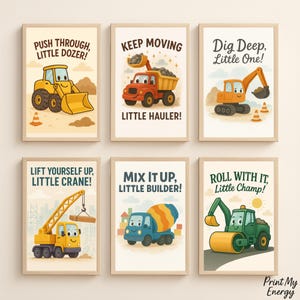 Construction Vehicles Nursery Art: Motivational Prints, Set of 6 (Digital Download)