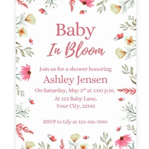 Paquete de postales florales para baby shower, invitaciones, tarjetas RSVP, tema "Bebé en flor", celebración, personalizable