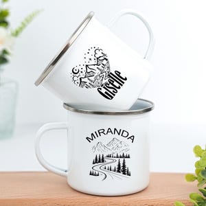 Personalized Enamel Camping Mug for Dad: Custom Adventure Campfire Cup