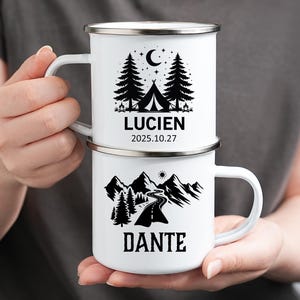 Personalised Camping Enamel Mug, Unique Outdoor Travel Enamel Cup, Custom Camp Mug, Campfire Mug, Adventure Mug, Camper Gift, Camping Gift