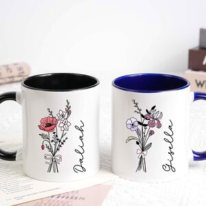 Personalized Birth Flower Coffee Mug: Custom Floral Name Cup