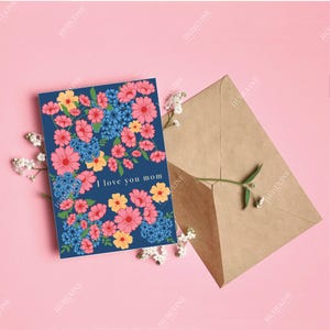 Moederdagkaart | Happy Mother's Day Wildflowers-kaart | Dagkaart | Moederdagkaart voor moeder downloaden | Themakaart voor moeder | Moederdagcadeau