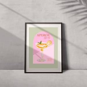 Póster de cóctel Aperol naranja/Tarjetas de recetas/Impresión digital de arte mural de cócteles/Bebida alcohólica de verano/Decoración de cocina/Arte mural de carrito de bar/
