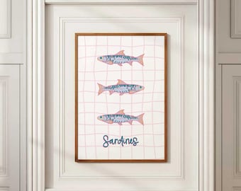Retro Sardines Kitchen Print: Colorful Fish Wall Art (Digital Download)
