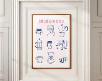 Eclectic Coffee Corner Art Print: Kitchen Decor (PDF & JPG Digital Download)