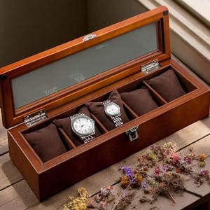5-Slot Wood Watch Box: Luxury Display Case, Gift for Him/Her
