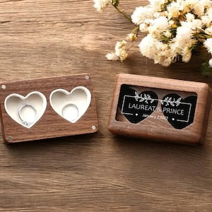 Ring Box, Heart Shaped Engraved Wooden Ring Display for Wedding or Couple Gift