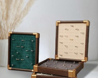 Wood Ring Holder | Velvet Jewelry Organizer Display