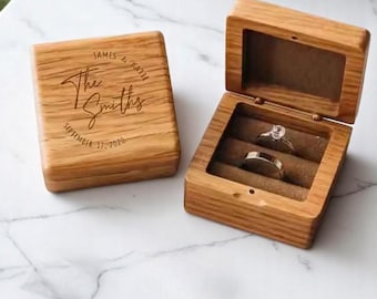 Personalized Cherry Wood Ring Box: Square Wedding Engagement Ring Holder