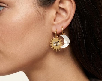 Sun & Moon Earrings: 18K Gold-Plated Stainless Steel Celestial Studs