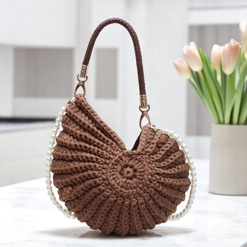Crossbody Bag, Hobo Bag, Crochet Bag, Handmade Bag, Pearls Chain Bag, Birthday Gift, Gift For Her, Mother's Day