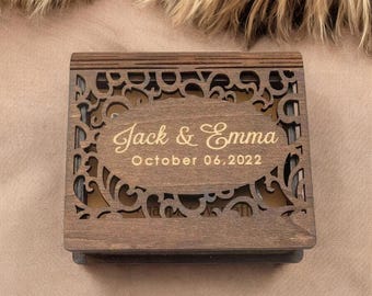 Personalized Wooden Ring Box, Rustic Book Design, Wedding Engagement Gift