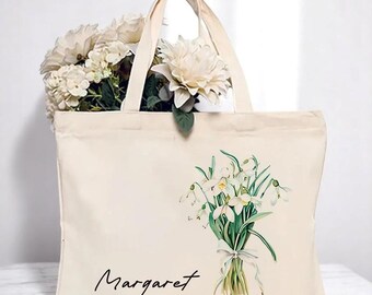 Custom Tote Bag, Bridesmaid Tote, Floral Tote Bag, Beach Bag, Shoulder Bag, Canvas Tote Bag, Bridesmaid Proposal Gift, Maid of Honor Gift