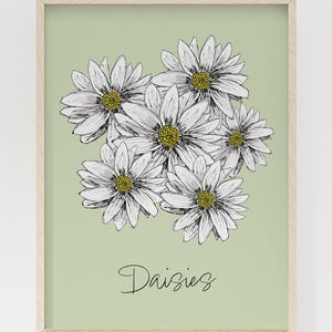 Hand Drawn Daisy Floral Wall Art Print/Poster: Olive Green - Interior Decor (Digital Download, PDF Files)