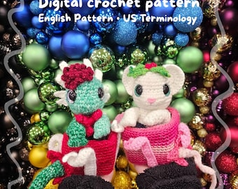 Christmas Box Dragon and Mouse Digital Crochet Pattern