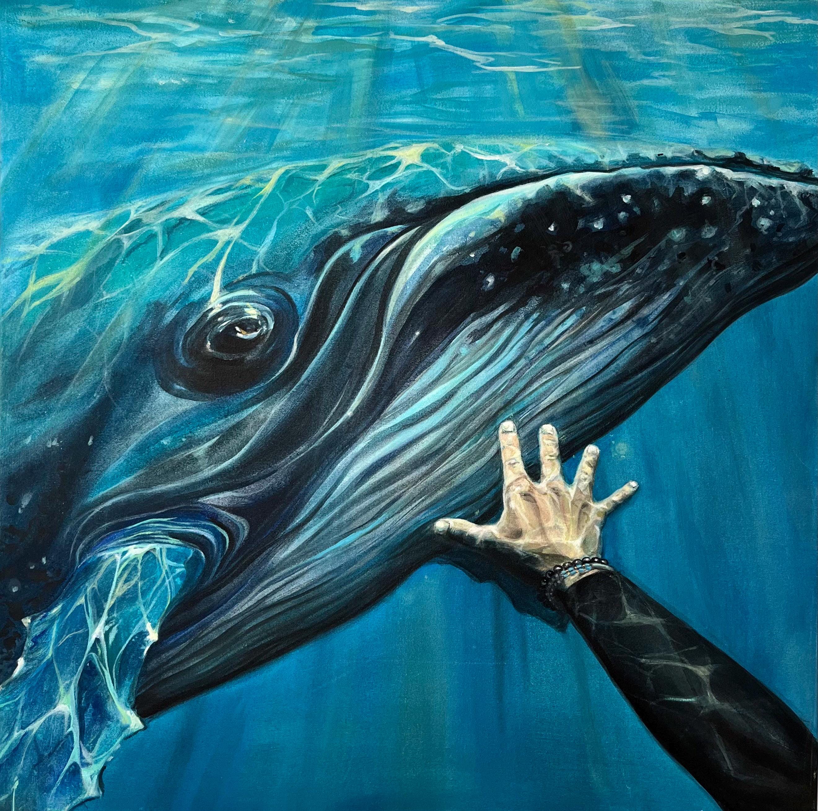 クジラのアクリル画 クジラのアクリル画 - 自然にインスパイアされた大きな現代アート