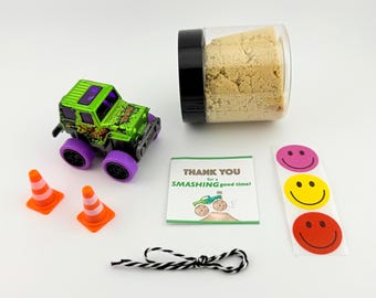Monster Truck Party Favor Bag: Mini monster jam, Kinetic Sand, Stickers