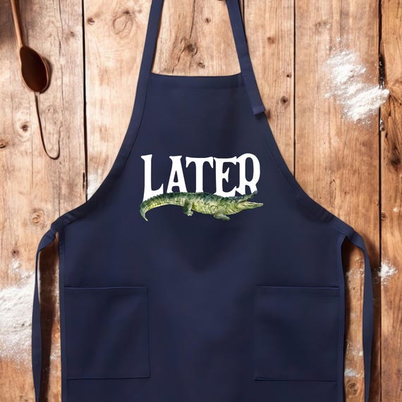 Later Alligator Apron, Funny Cooking Apron with Pockets, Novelty Kitchen Gift for Men and Women, Playful BBQ and Baking Apron