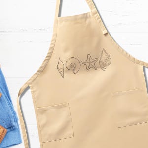 Seashell and Starfish Apron, Coastal Beach Lover Kitchen Apron with Pockets, Nautical Ocean Theme Cooking Gift for Women and Men