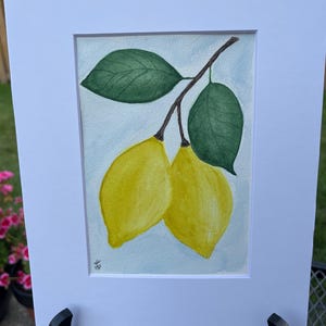 Original Hand-Painted Yellow Lemon Branch Watercolor Painting