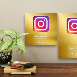 May include: Two gold plaques with the Instagram logo and the text "Channel Name" and "For passing 10,000 followers".