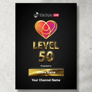 Spersonalizowana tabliczka z nagrodą TikTok Level 50 | Spersonalizowany blok akrylowy Streamer