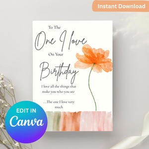 To The One I Love bewerkbare verjaardagskaartsjabloon van één pagina | Afdrukbaar en digitaal | Digitale verjaardagskaart | Lieve, schattige, deelbare auto