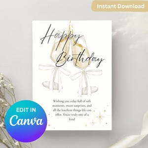 Champagne glitter bewerkbare verjaardagskaart van één pagina | Afdrukbaar en digitaal | Digitale verjaardagskaart| Eenvoudige, leuke en deelbare kaart