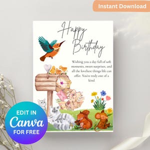 Sweet Surprise bewerkbare verjaardagskaartsjabloon van één pagina | Afdrukbaar en digitaal | Digitale verjaardagskaart| Eenvoudige, leuke en deelbare kaart