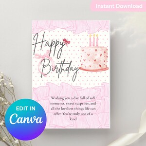 Delicate Delight bewerkbare verjaardagskaartsjabloon van één pagina | Afdrukbaar en digitaal | Digitale verjaardagskaart | Lieve, schattige, deelbare kaart