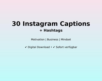 30 Instagram Captions + Hashtags | Motivation, Business & Mindset | Social Media Content Package (Digital Download)