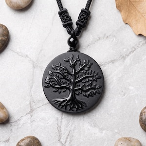 Naszyjnik z obsydianowego drzewa życia, wisiorek z kryształu leczniczego, amulet z kamienia ochronnego, duchowy dar dla kobiet i mężczyzn, naszyjnik feng shui