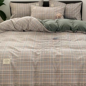 Plaid Cotton Bedding Set: Nordic Style Duvet Cover with Pillowcases