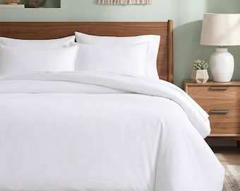 Juego de cama de fibra de bambú blanco: funda de cama y fundas de almohada naturales - Ropa de cama suave, lisa y refrescante