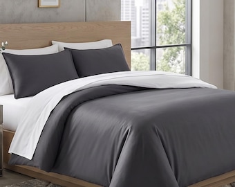 Dark Grey Bamboo Fiber Bed Set: Natural Bed Cover & Pillowcases - Soft Smooth Cooling Bedding