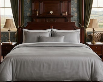 Parure de lit grise en fibre de bambou : couvre-lit et taies d'oreiller naturels - Literie douce et rafraîchissante