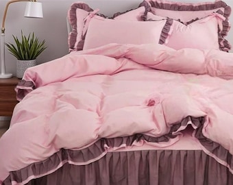 Princess Pink Bed Set: Natural Bed Cover & Pillowcases