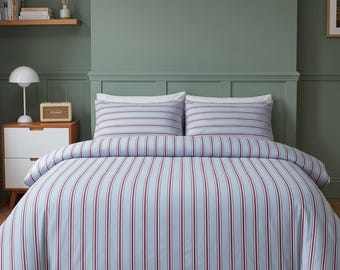Set copripiumino a righe blu e rosse - Biancheria da letto moderna e minimalista - Copripiumino in stile nautico