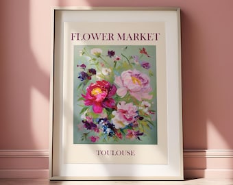 Toulouse Blumenmarkt Druck: Vintage Französische Pfingstrose Kunst (Digitaler Download)