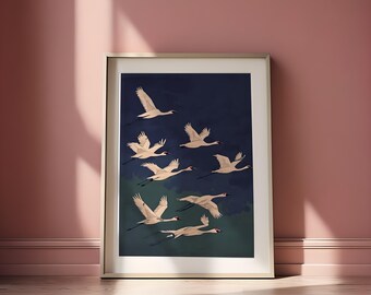 Kranich Wandkunst: Minimalistischer japanischer Vogel Druck (Digitaler Download)