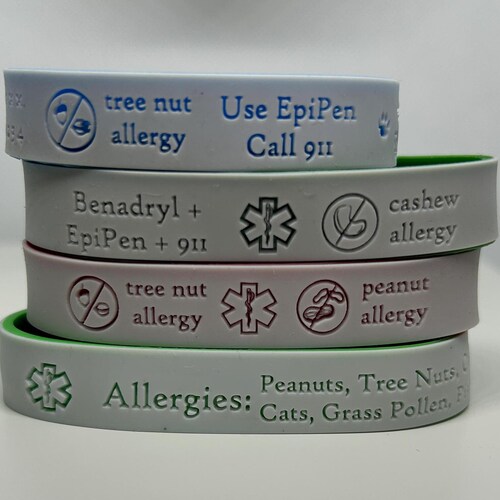 Bracelet allergène personnalisé : coordonnées en cas d'urgence, allergies multiples