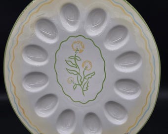Vintage Deviled Egg Plate | Floral Center Ceramic Platter, Cottagecore Kitchen Decor