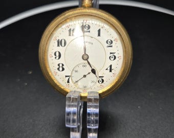 Antique Gold Tone Pocket Watch with Subdial, Vintage Mechanical Watch, Classic Open Face Timepiece