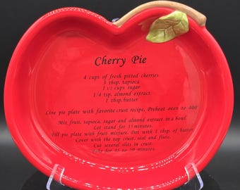 Cherry Pie Recipe Dish Apple Shaped Plate, Red Ceramic Baking Dish, Harvest Kitchen Decor, Farmhouse Pie Plate, Cherry Pie Recipe Plate