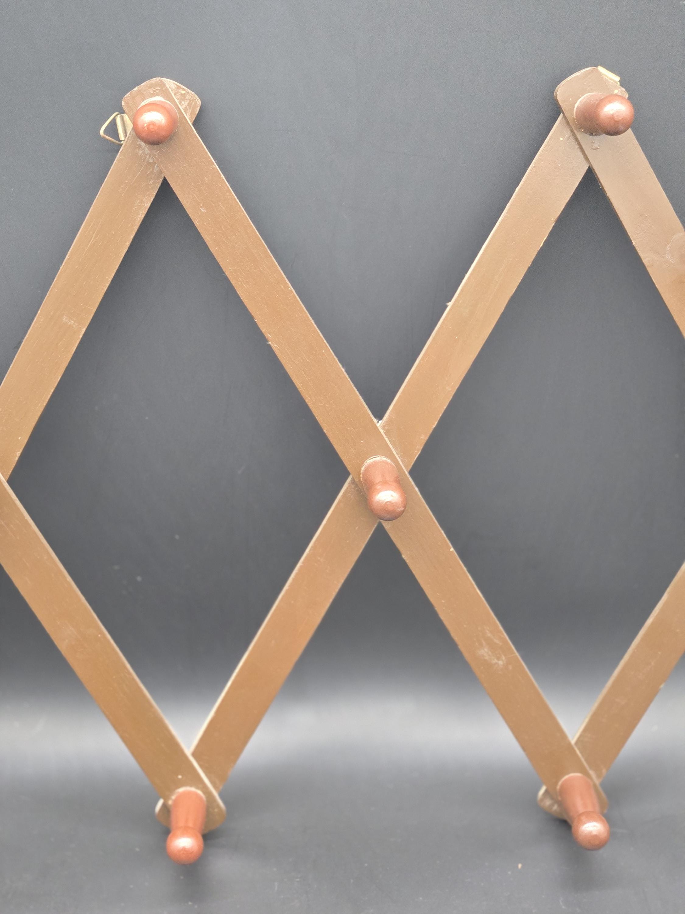 Vintage Wooden Accordion Wall Rack | Expandable Peg Hooks, Rustic ...